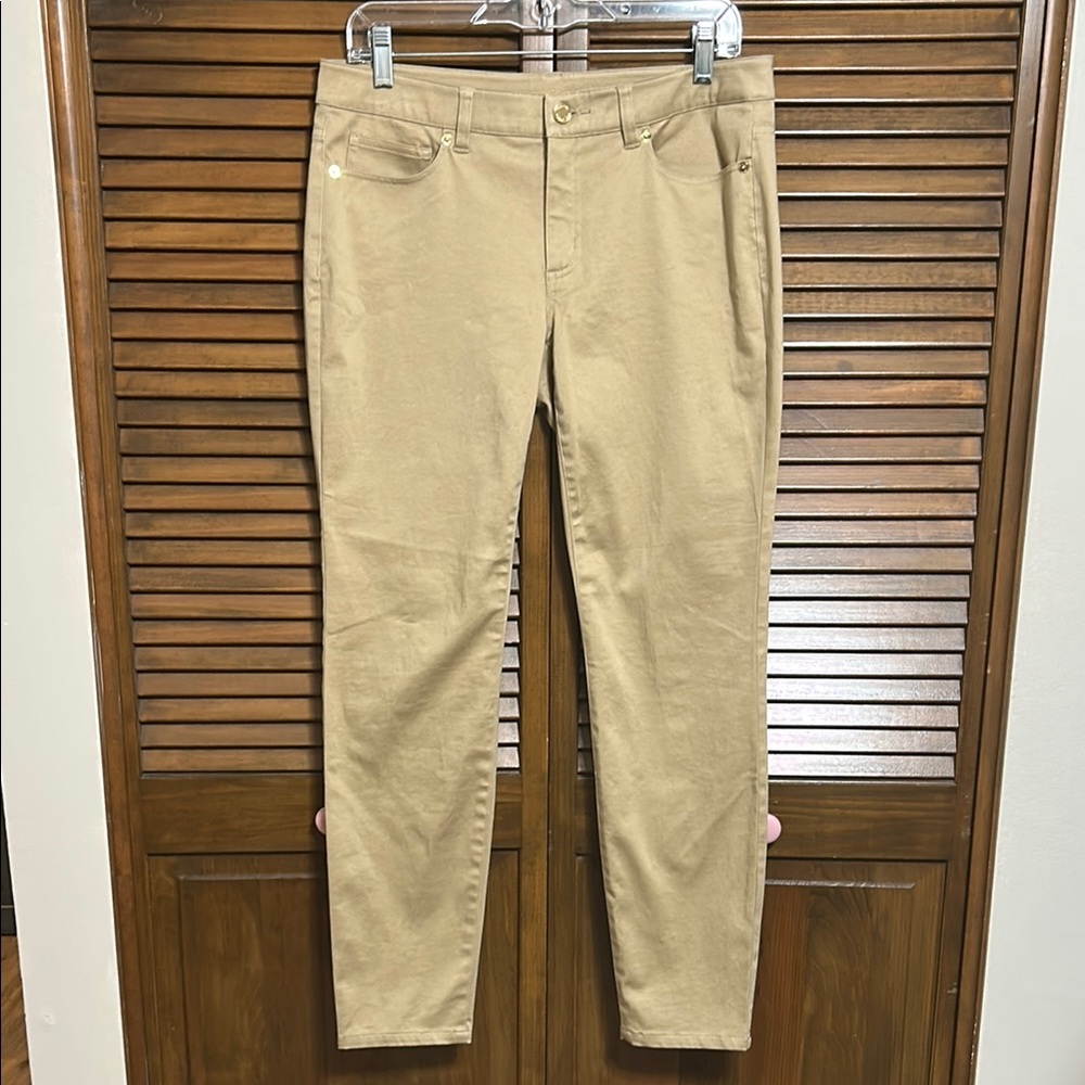 Michael Kors Tan Lightweight Skinny Leg Cotton Pants Size 6